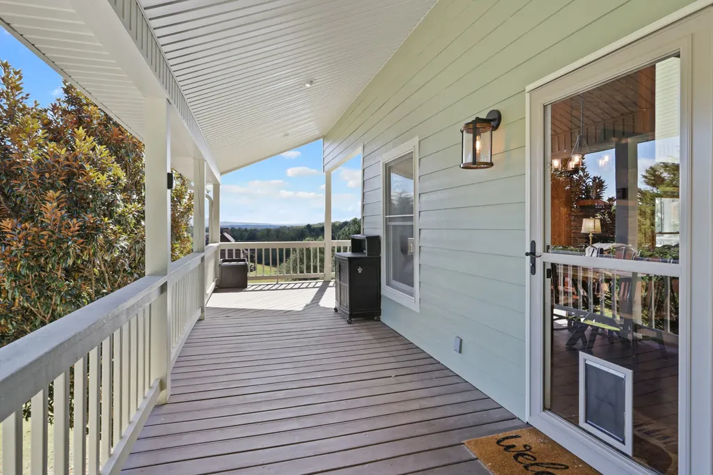 Wraparound porch view of the cabin